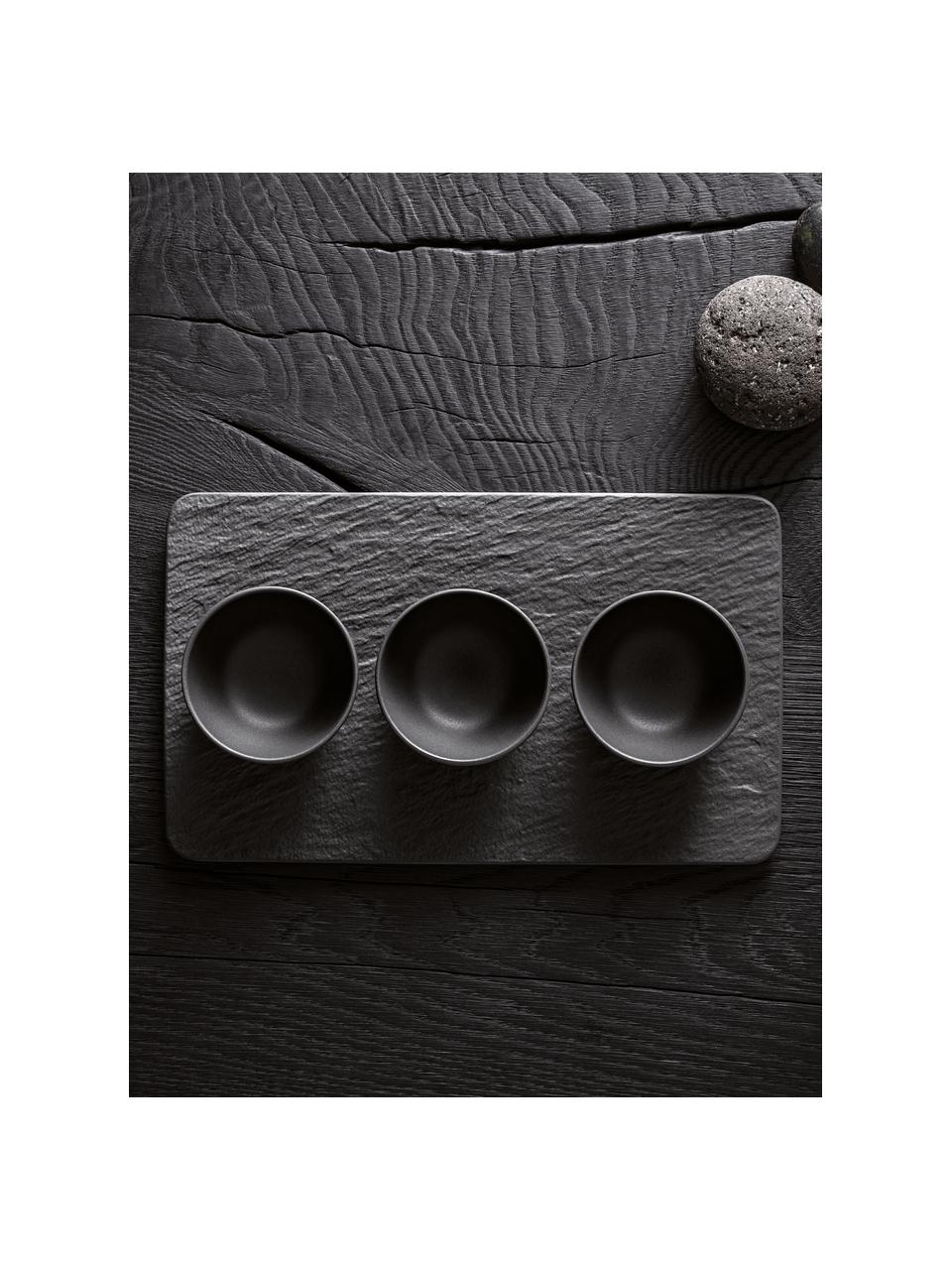Porseleinen dipschalen Manufacture Rock met dienblad, 4-delig, Premium porselein, Mat zwart, Set met verschillende formaten