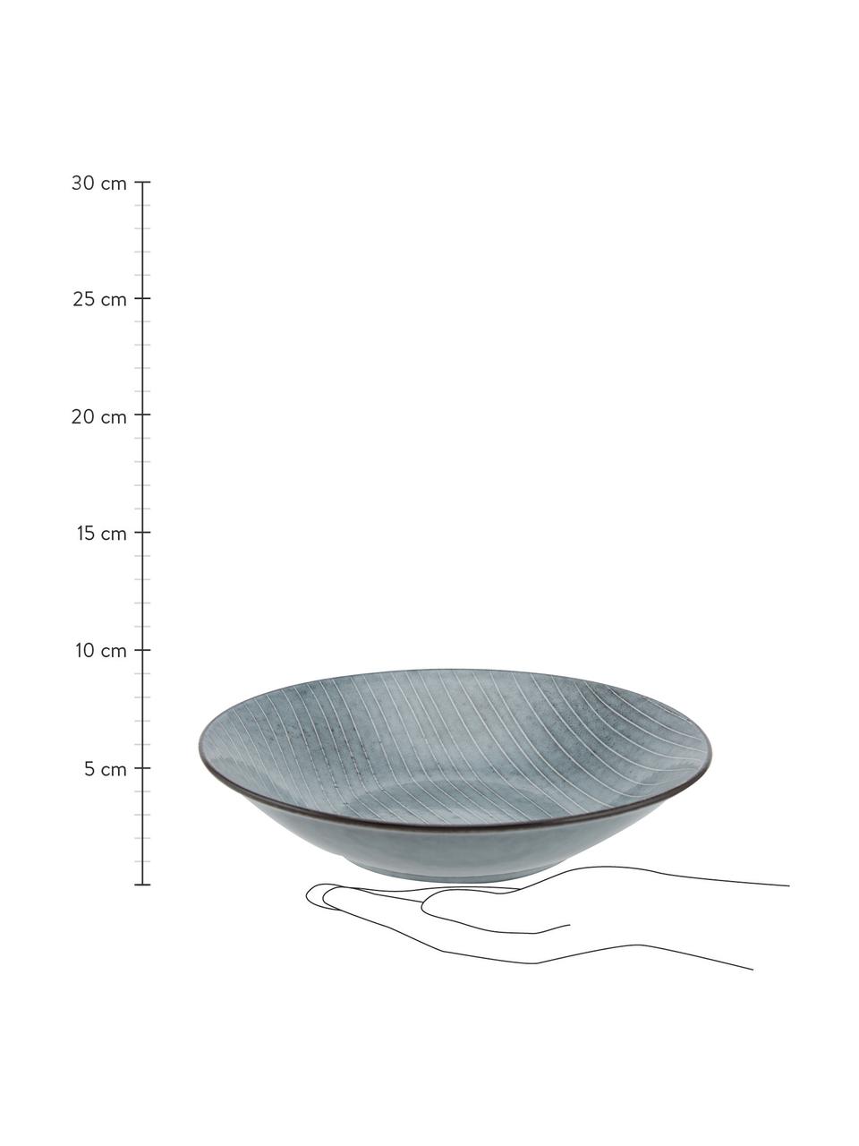 Piatto fondo fatto a mano Nordic Sea 4 pz, Gres, Grigio-, tonalità blu, Ø 22 x Alt. 5 cm