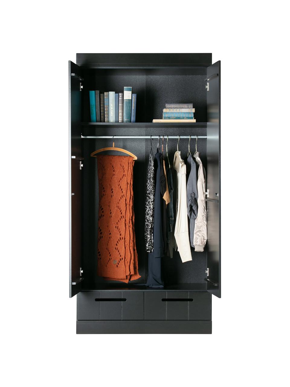 Armoire 2 portes battantes noire Connect, Noir, larg. 94 x haut. 195 cm