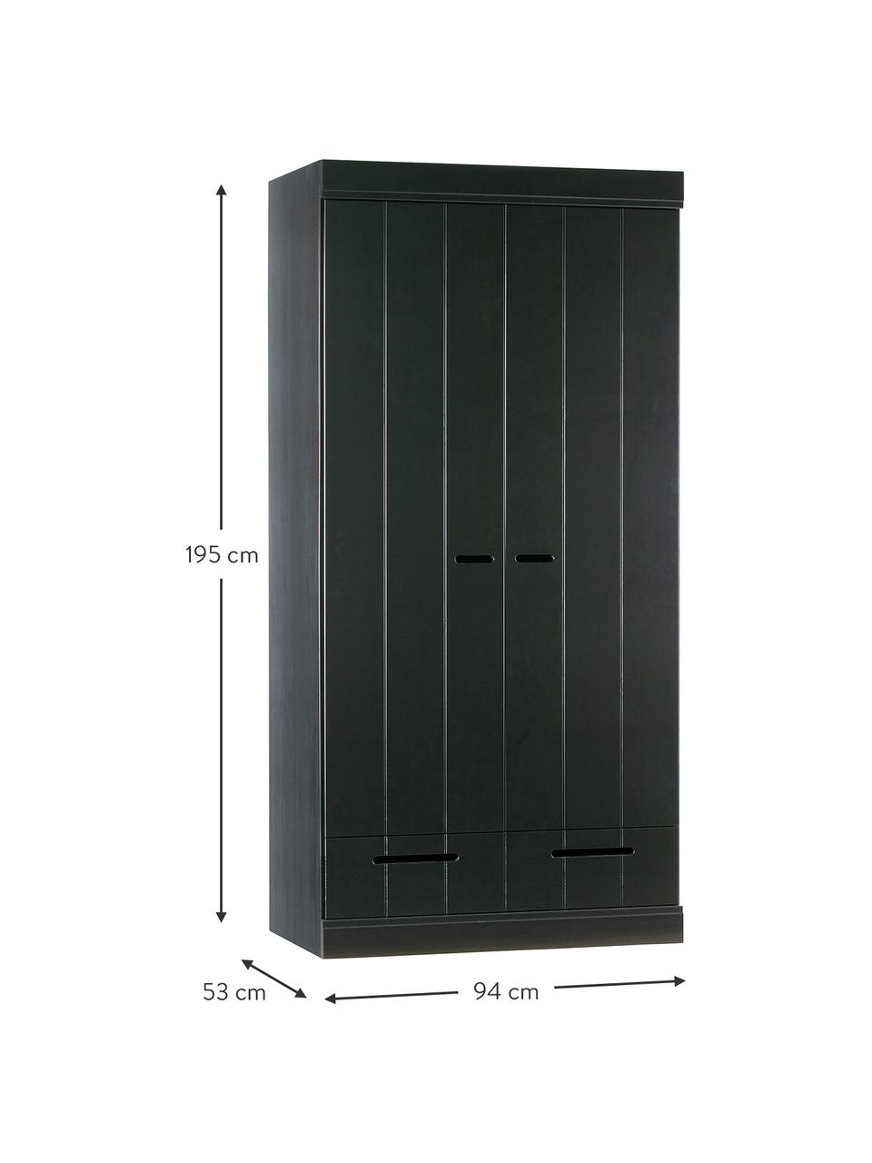 Armario Connect, 2 puertas, Estructura: madera de pino maciza pin, Estantes: melamina, Negro, An 94 x Al 195 cm