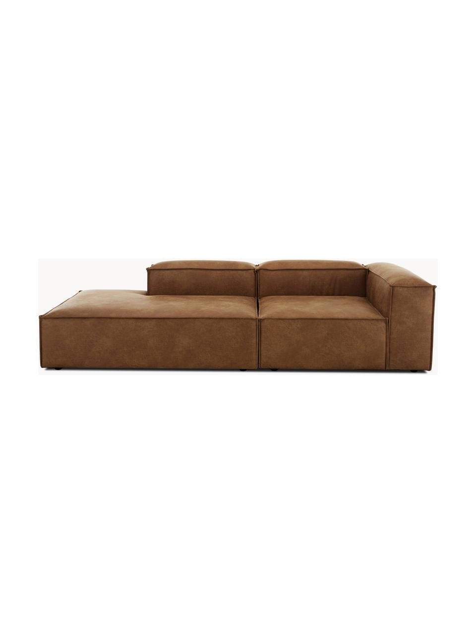 Diván modular de cuero reciclado Lennon, Tapizado: cuero reciclado (70% cuer, Estructura: madera maciza, madera con, Patas: plástico, Cuero marrón, An 269 x F 119 cm, reposabrazos izquierdo