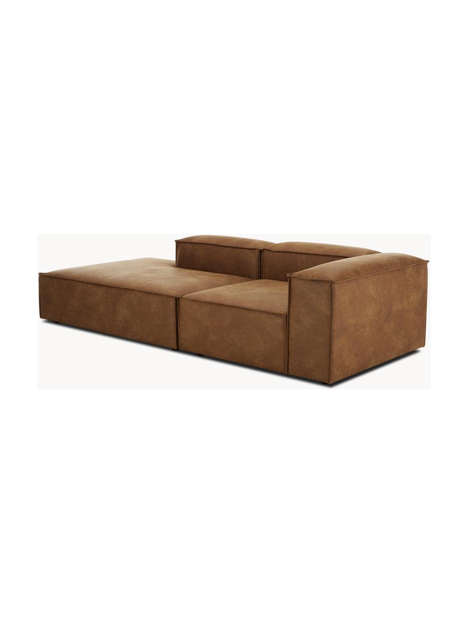 Diván modular de cuero reciclado Lennon, Tapizado: cuero reciclado (70% cuer, Estructura: madera maciza, madera con, Patas: plástico, Cuero marrón, An 269 x F 119 cm, reposabrazos izquierdo