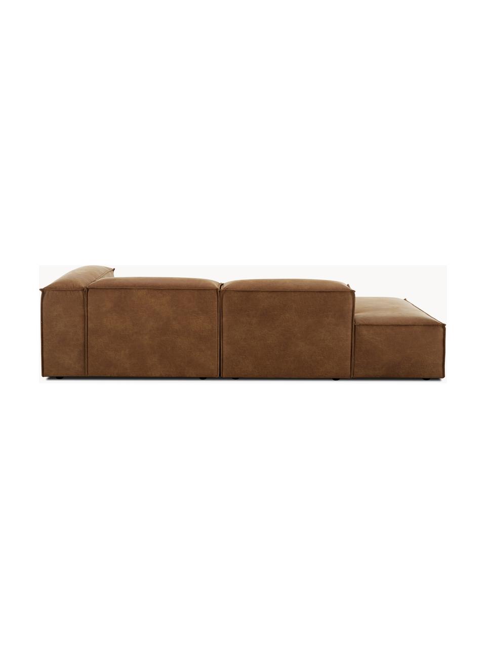 Modulaire chaise longue Lennon van gerecycled leer, Bekleding: gerecycled leer (70% leer, Frame: massief hout, multiplex, Poten: kunststof Dit product is , Leer bruin, B 269 x D 119 cm, armleuning links