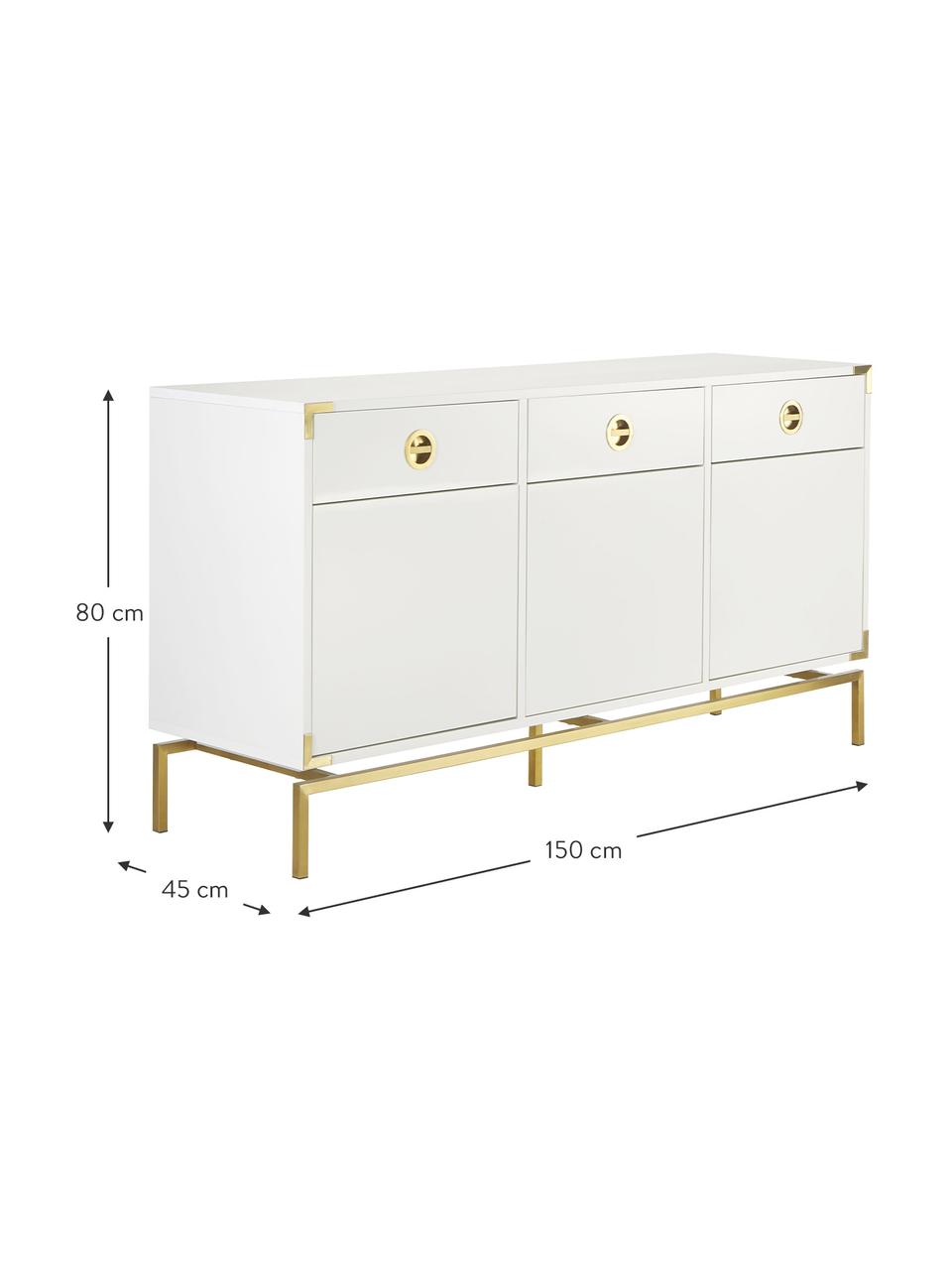 Credenza bianca Elegance, Bianco, Larg. 150 x Alt. 80 cm