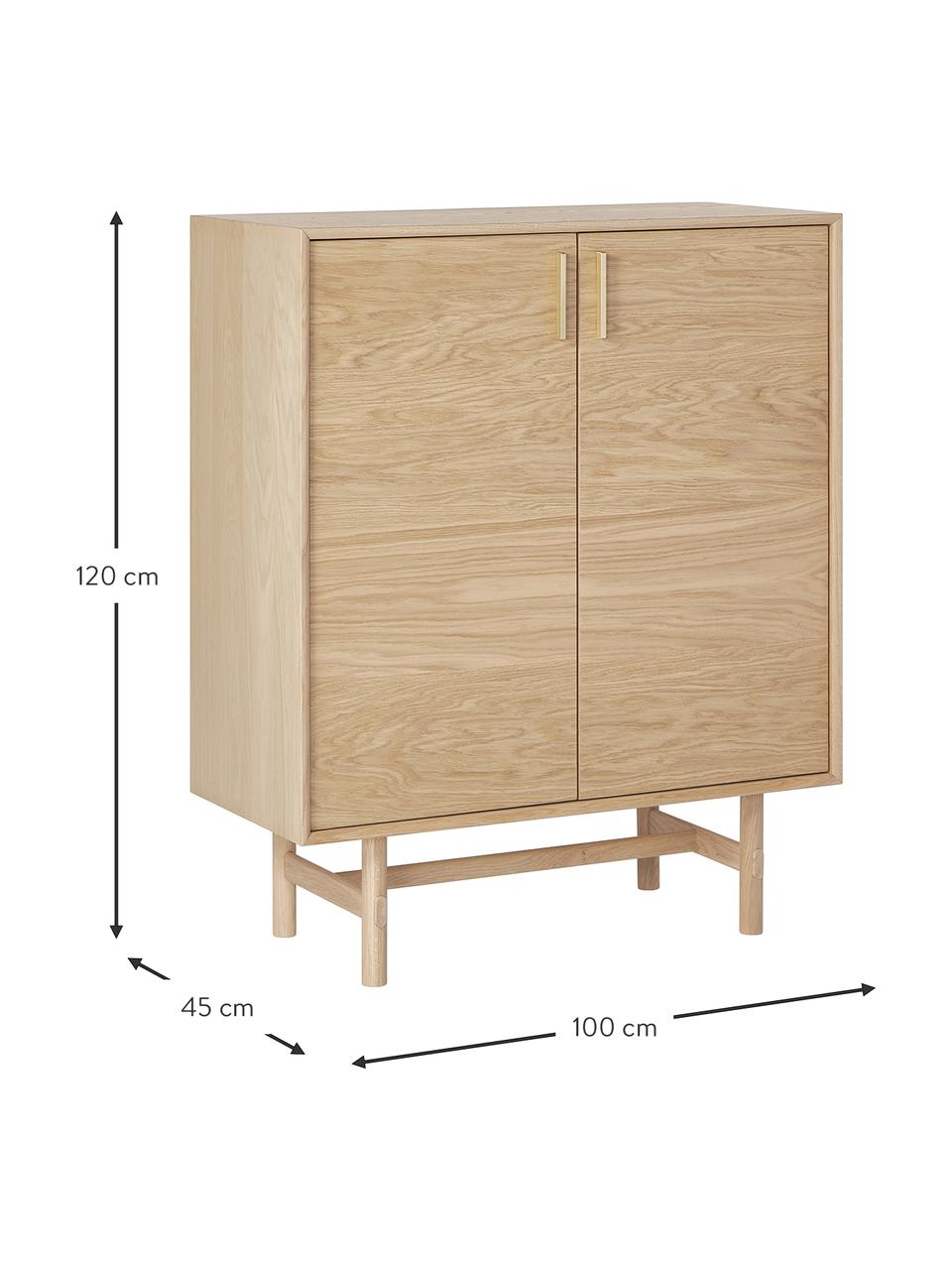 Chiffonnier con puertas de roble Diana, Estructura: aglomerado chapado de rob, Patas: madera de roble maciza, Madera, An 100 x Al 120 cm