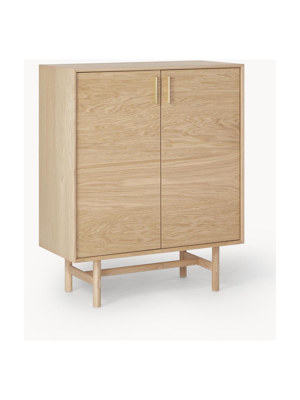 Dressoir Diana van eikenhout, Frame: spaanplaat met eikenhoutf, Poten: massief eikenhout, Handvatten: aluminiumlegering Dit pro, Licht eikenhout, B 100 cm x H 120 cm