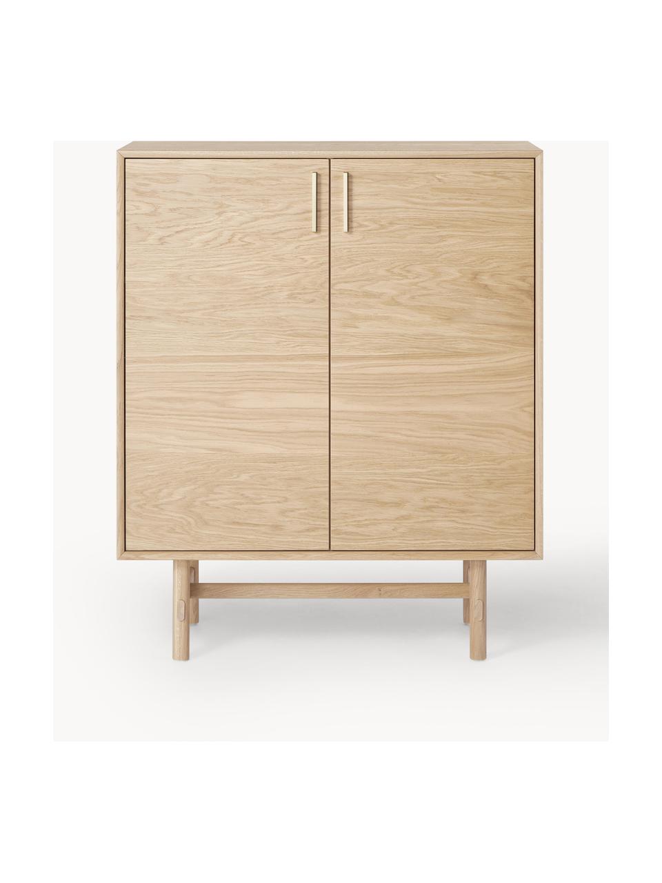 Dressoir Diana van eikenhout, Frame: spaanplaat met eikenhoutf, Poten: eikenhout, Handvatten: aluminiumlegering Dit pro, Licht eikenhout, B 100 cm x H 120 cm