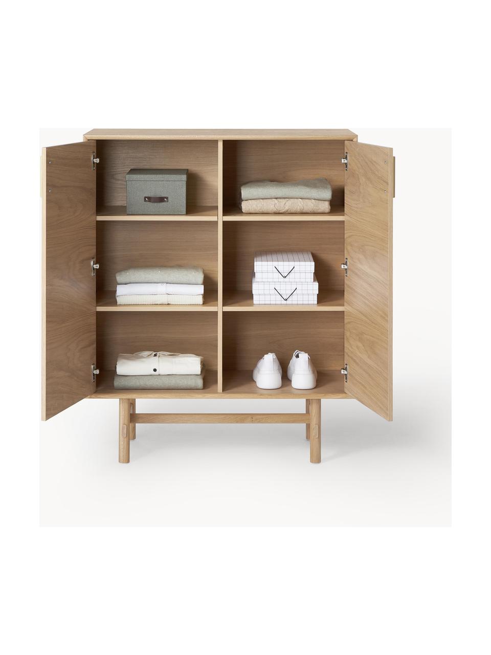 Dressoir Diana van eikenhout, Frame: spaanplaat met eikenhoutf, Poten: massief eikenhout, Handvatten: aluminiumlegering Dit pro, Licht eikenhout, B 100 cm x H 120 cm