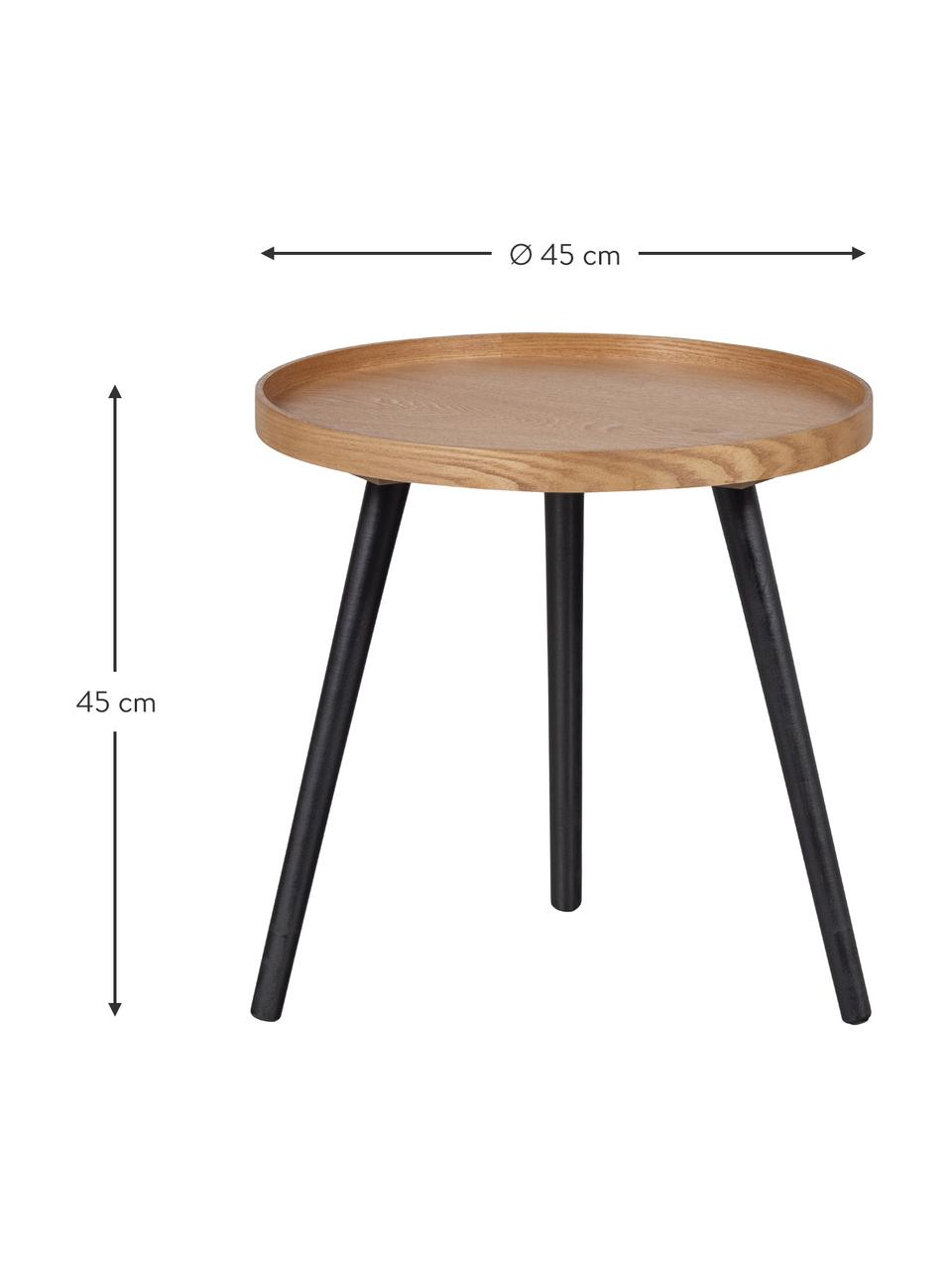 Kulatý dřevěný odkládací stolek Mesa, Světlé dřevo, černá, Ø 45 cm, V 45 cm