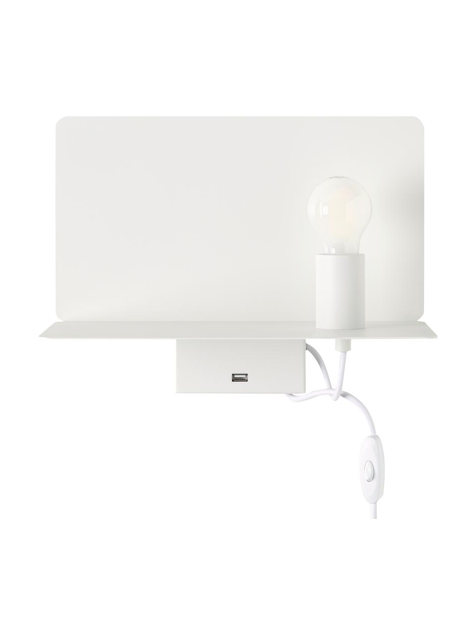 Applique blanche avec prise secteur et connexion USB Rack, Blanc, larg. 35 x prof. 20 cm