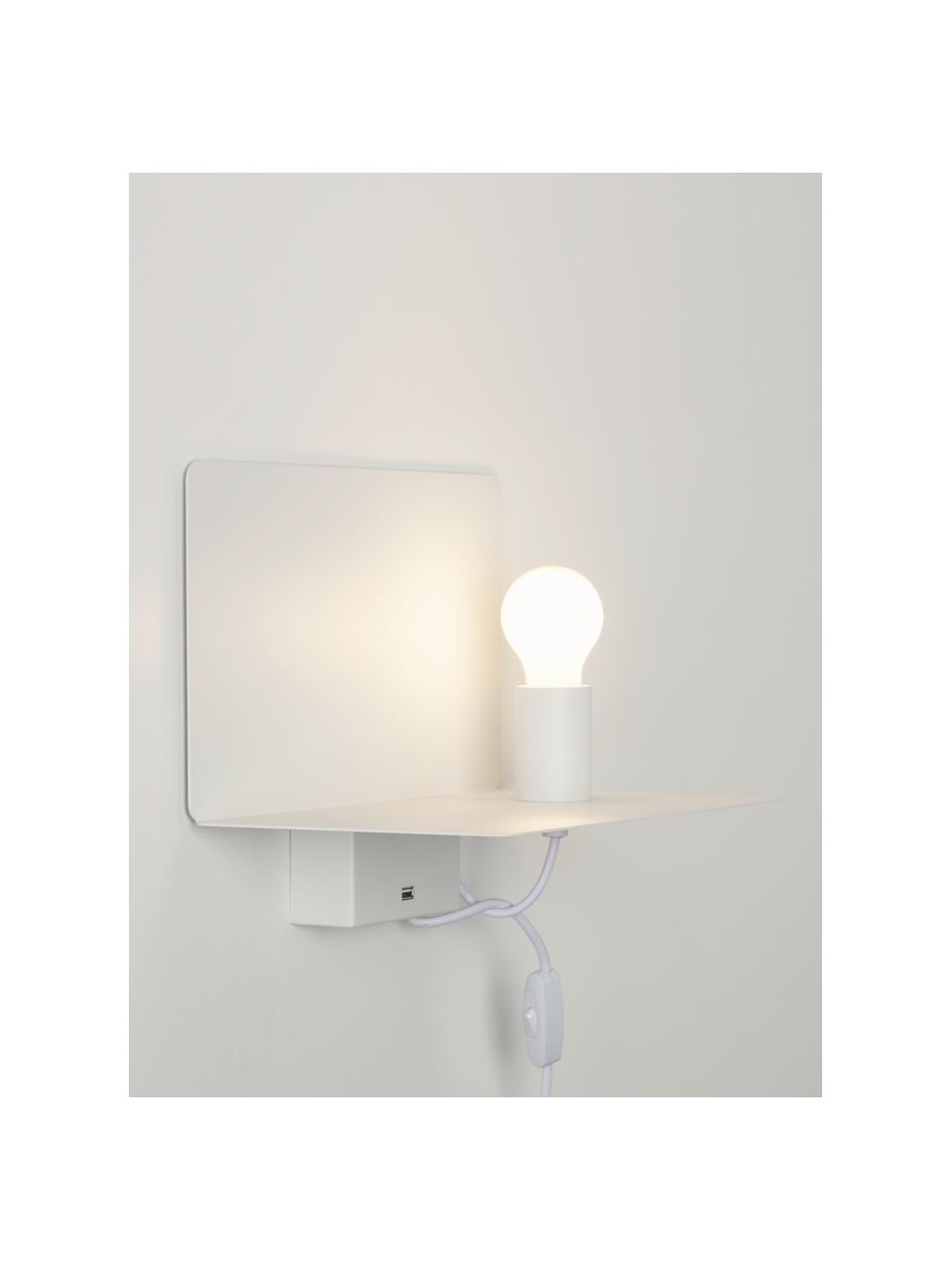Dimbare wandlamp Rack in wit met plank en USB aansluiting, Frame: gecoat metaal, Wit, B 35 x D 20 cm