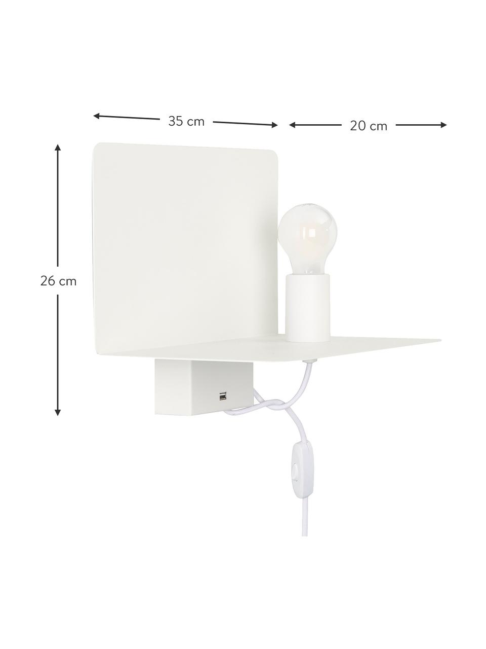 Applique bianca dimmerabile con ripiano e connessione USB Rack, Lampada: metallo rivestito, Bianco, Larg. 35 x Prof. 20 cm