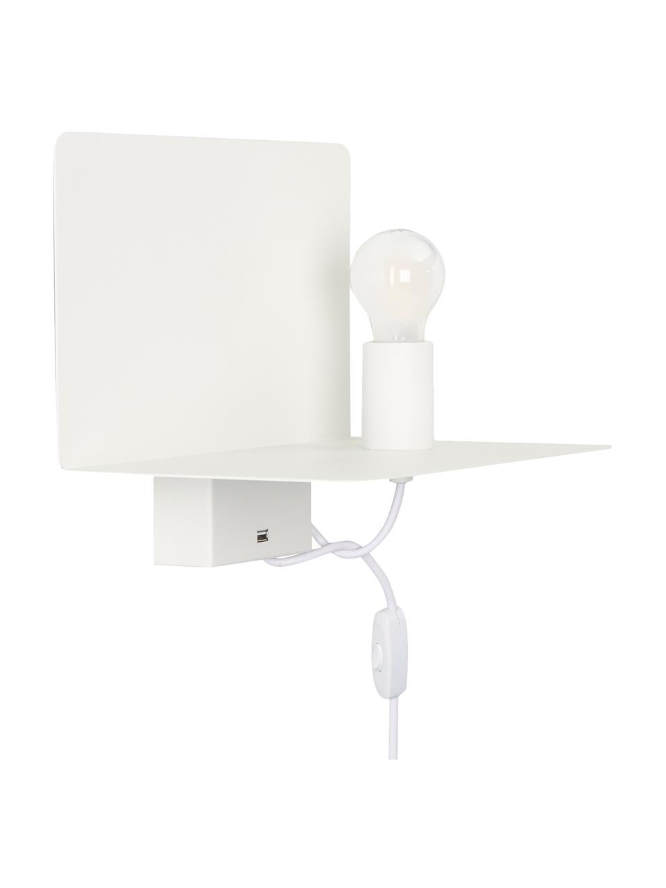 Applique bianca dimmerabile con ripiano e connessione USB Rack, Lampada: metallo rivestito, Bianco, Larg. 35 x Prof. 20 cm