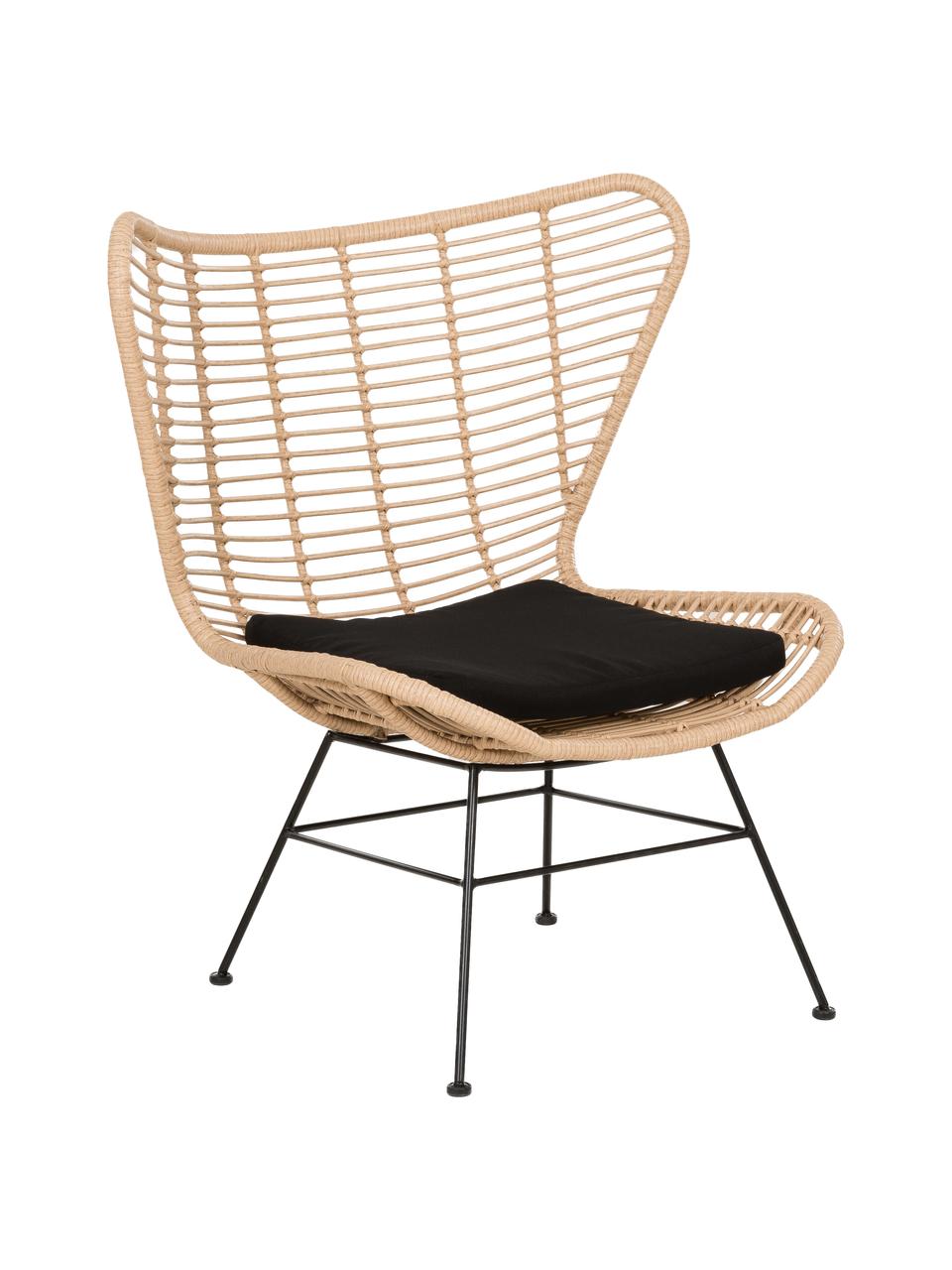 Sillón orejero de poliratán Costa, Asiento: red de polietileno, Estructura: metal con pintura en polv, Marrón claro, negro, An 90 x F 89 cm
