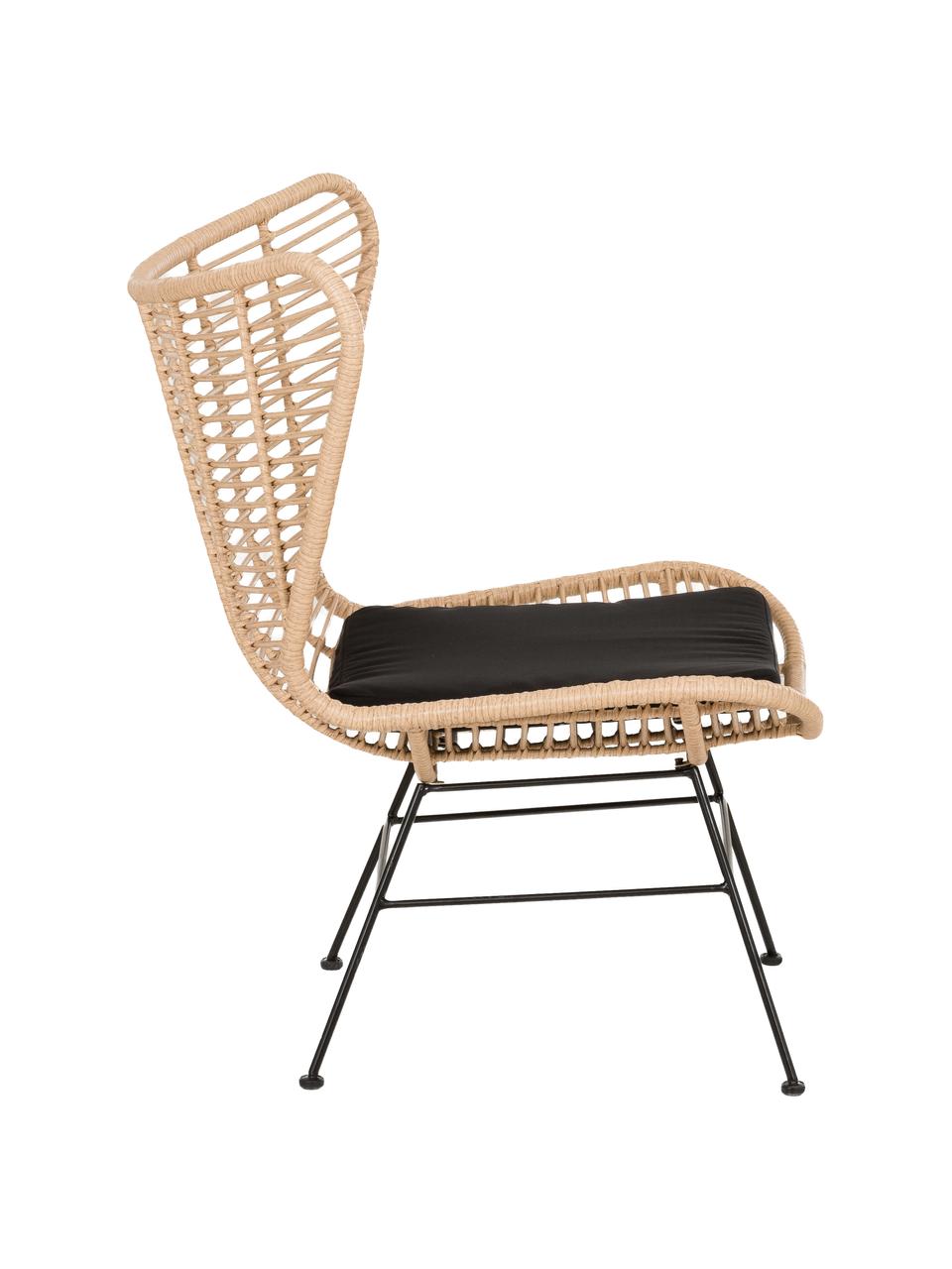 Polyrotan fauteuil Costa in lichtbruin, Zitvlak: polyethyleen-vlechtwerk, Frame: gepoedercoat metaal, Lichtbruin, B 90 x D 89 cm
