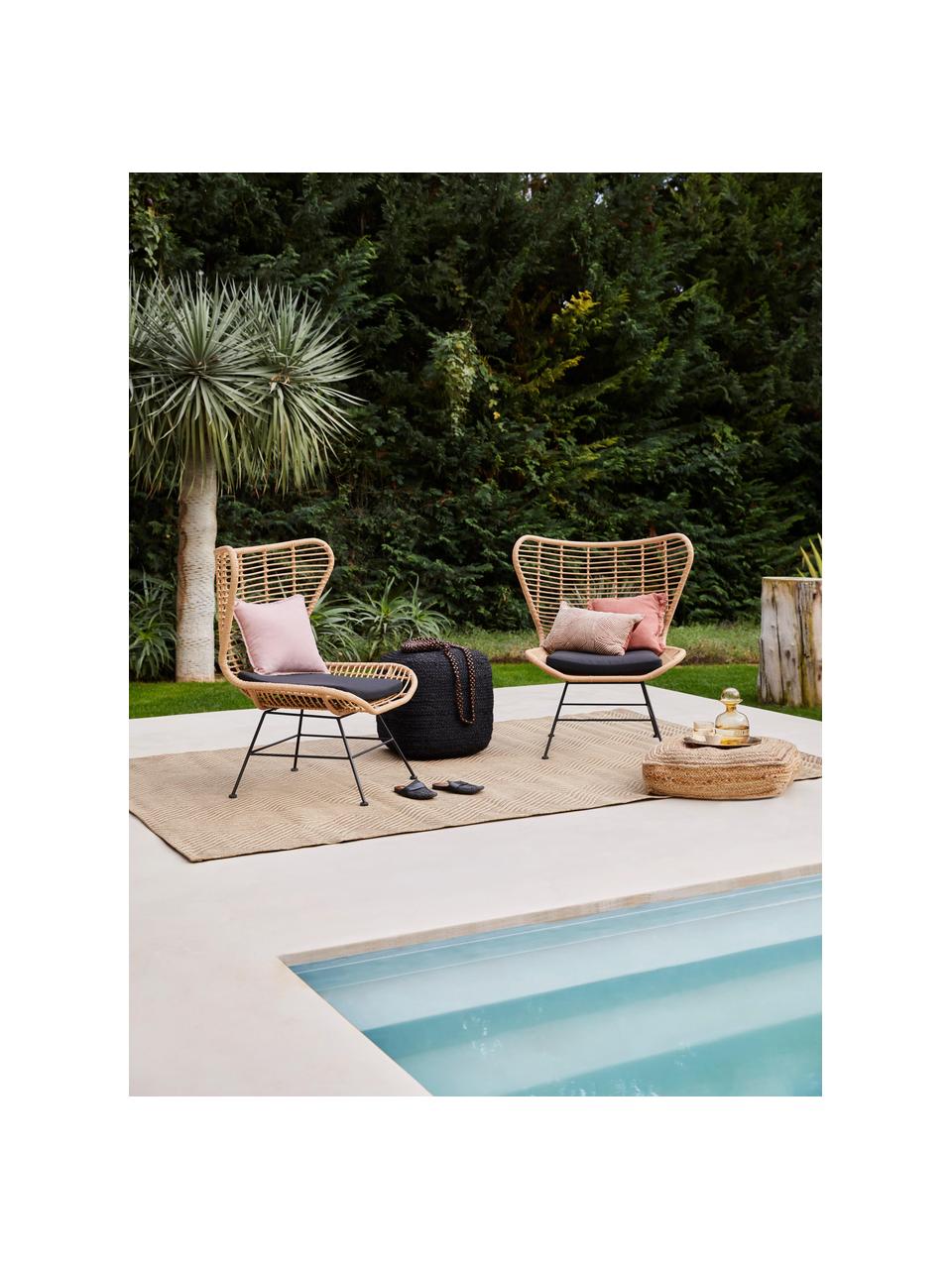 Polyrotan fauteuil Costa, Zitvlak: polyethyleen-vlechtwerk, Frame: gepoedercoat metaal, Lichtbruin, zwart, B 90 x D 89 cm