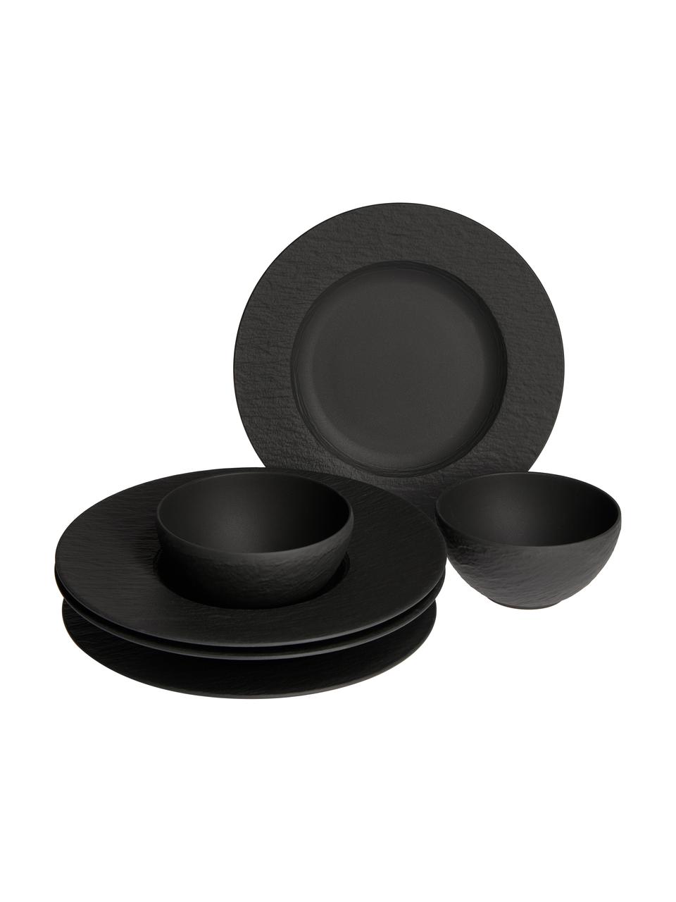 Komplet naczyń z porcelany Rock, dla 2 osób (6 elem.), Porcelana, Czarny, Komplet z różnymi rozmiarami
