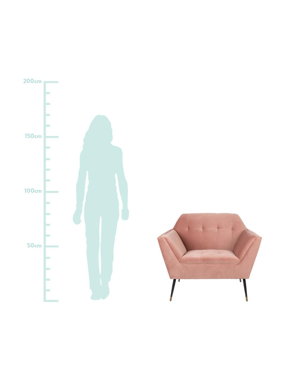 Fluwelen fauteuil Kate in oudroze, Bekleding: polyester (fluweel), Poten: gepoedercoat metaal met d, Fluweel oudroze, 95 x 79 cm