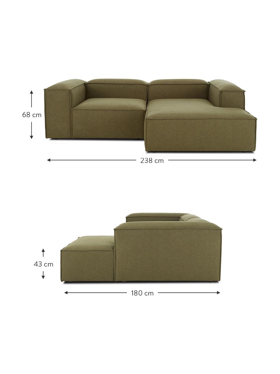 Canapé d'angle modulable vert Lennon, Tissu vert, larg. 238 x prof. 180 cm, méridienne à droite