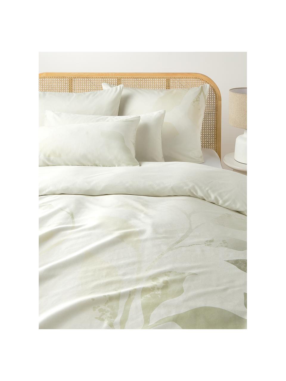 Funda de almohada de satén estampada Marino, Beige, tonos verdes, An 45 x L 110 cm