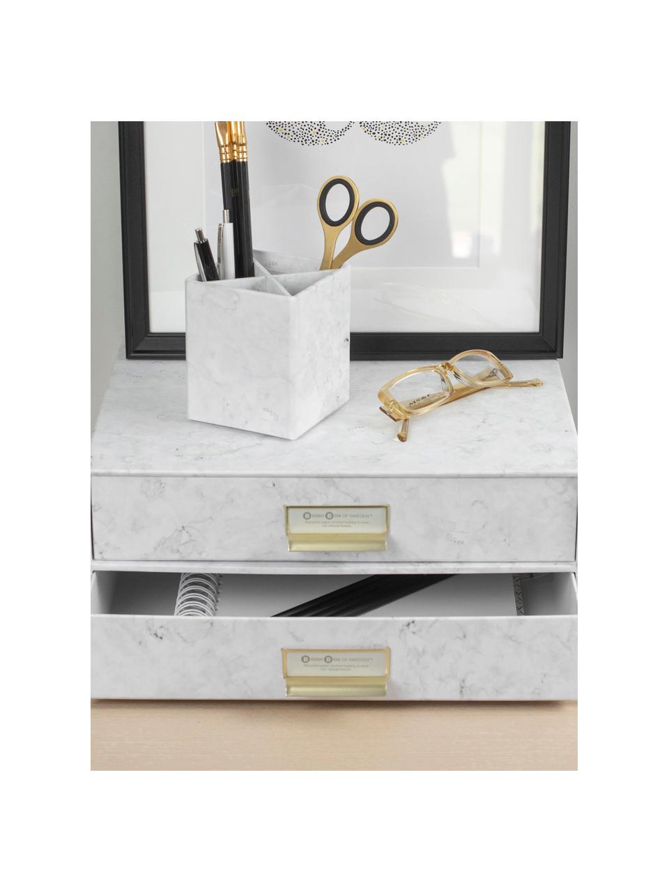 Büro-Organizer Birger, Organizer: Canvas, fester Karton, Griffe: Metall, beschichtet, Weiß, marmoriert, B 33 x T 25 cm