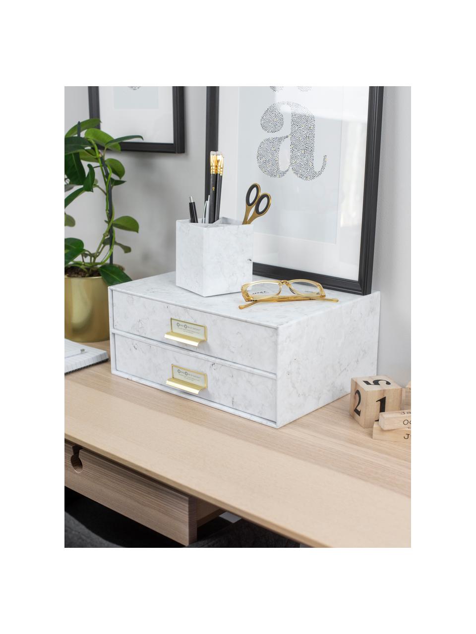 Büro-Organizer Birger, Organizer: Canvas, fester Karton, Griffe: Metall, beschichtet, Weiß, marmoriert, B 33 x T 25 cm