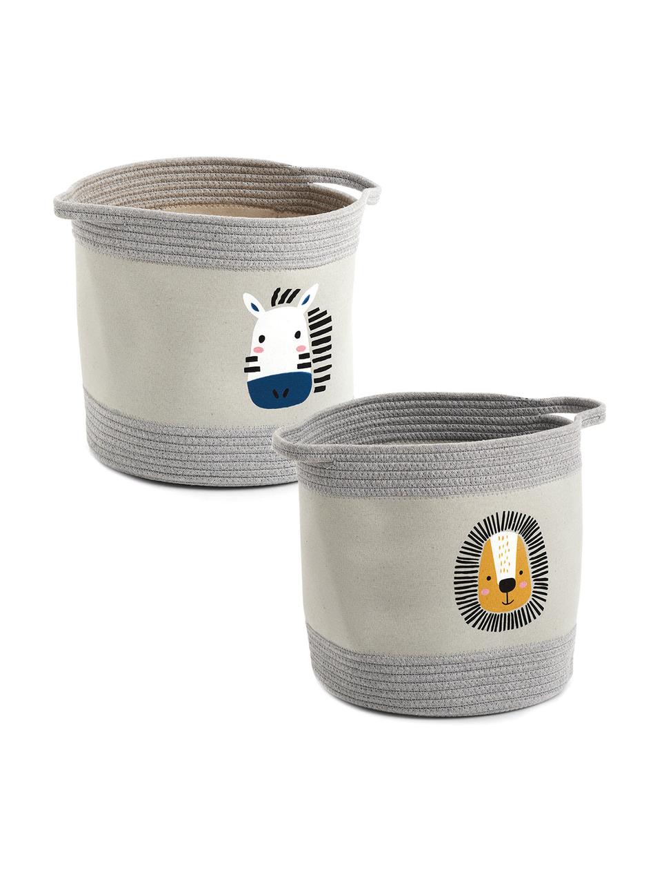 Cestino Zebra, 90% poliestere, 10% cotone, Grigio, bianco, blu, Ø 30 x Alt. 30 cm