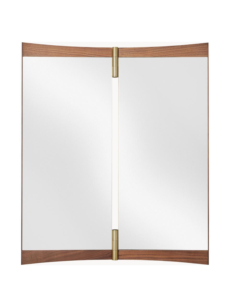 Specchio da parete orientabile Vanity, Cornice: legno di noce, Decorazione: ottone, Legno di noce, Larg. 58 x Alt. 69 cm