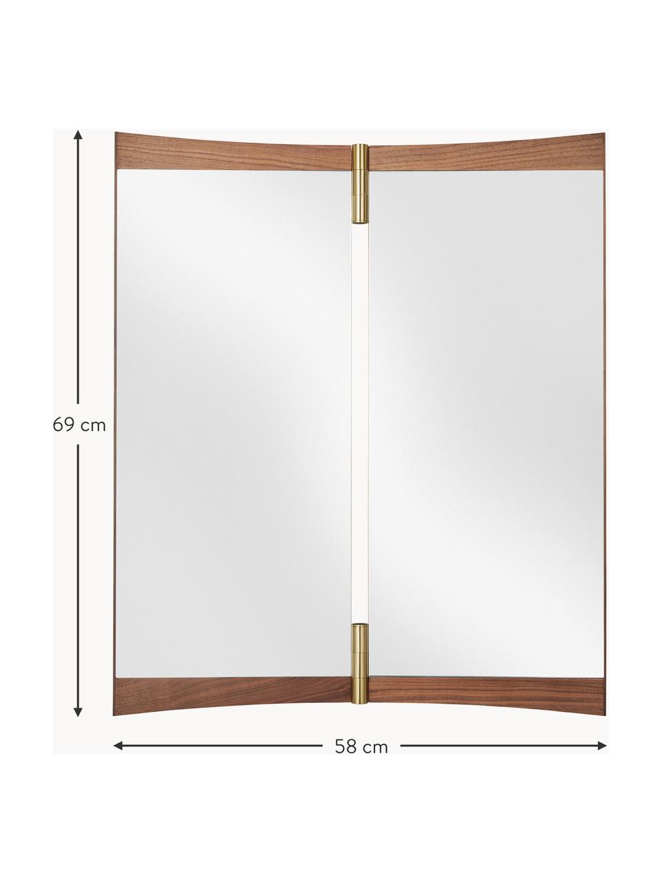 Verstellbarer Wandspiegel Vanity, Rahmen: Walnussholz, Dekor: Messing, Walnussholz, B 58 x H 69 cm