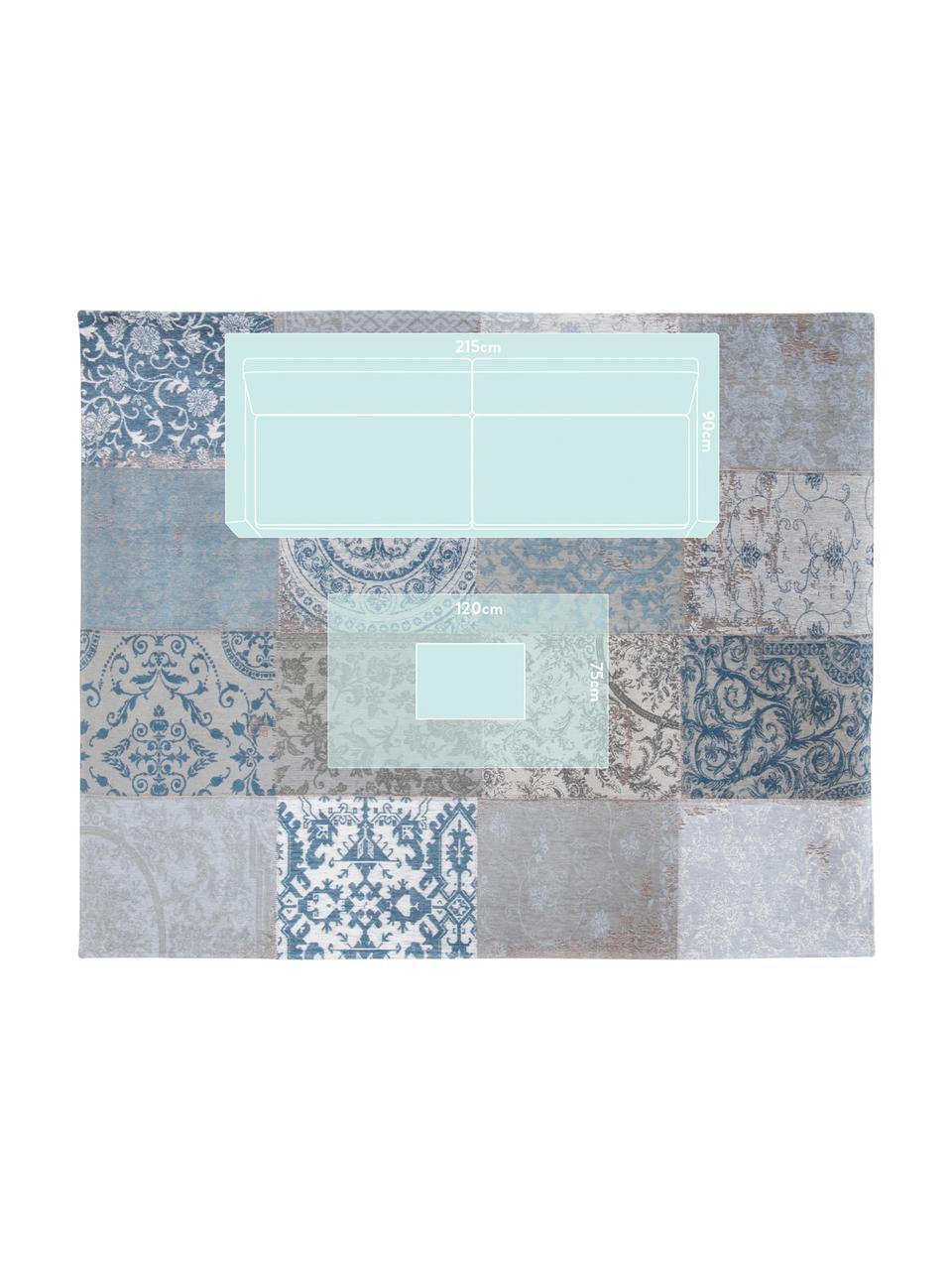 Tappeto con disegno patchwork Multi, Retro: Miscela di cotone, rivest, Blu, grigio, Larg. 140 x Lung. 200 cm (taglia S)