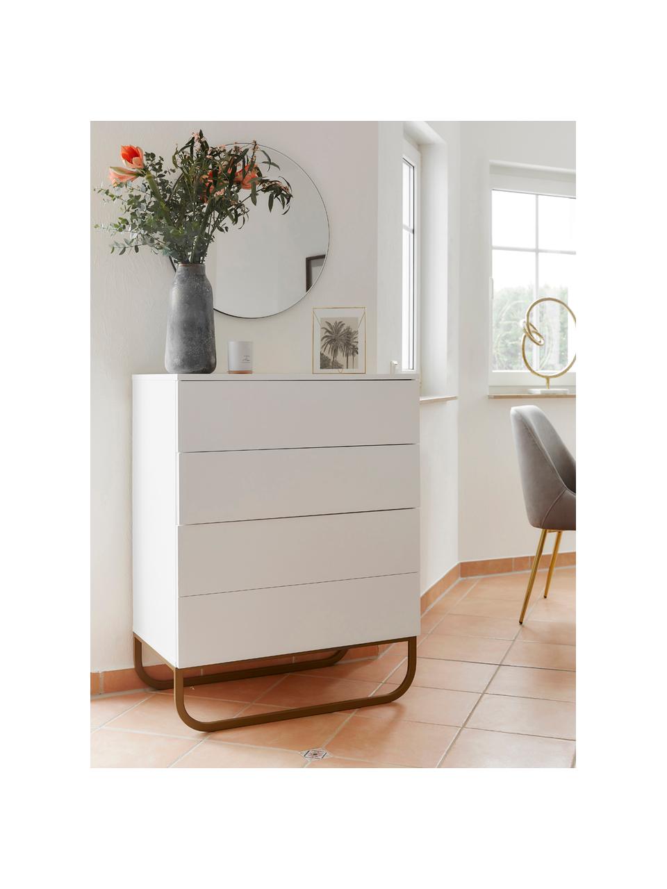 Cómoda Sanford, Estructura: tablero de fibras de dens, Parte trasera: tablero de fibras de desi, Patas: metal con pintura en polv, Blanco, dorado, An 80 x Al 106 cm