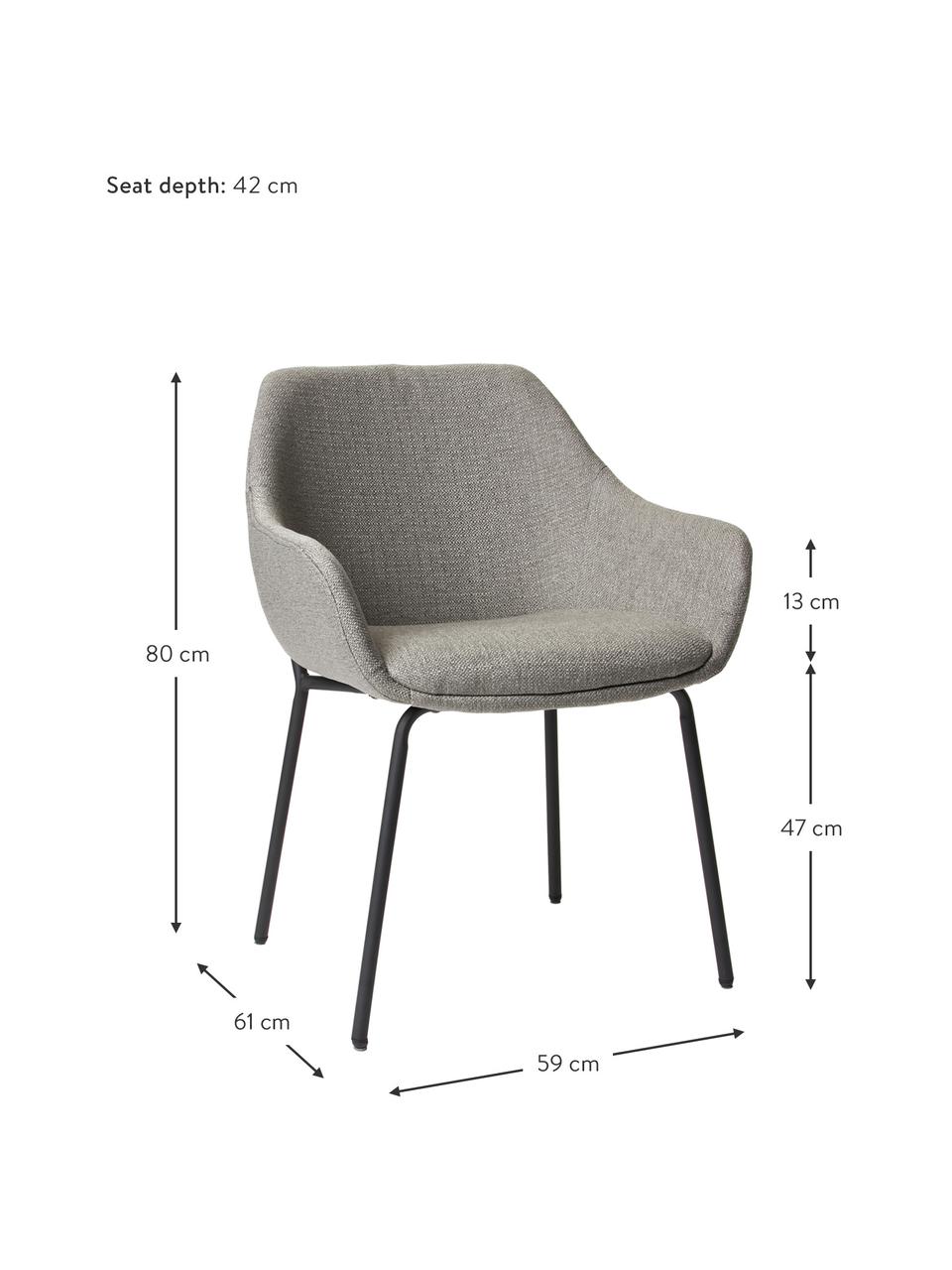 Polsterstuhl Haley mit Metall-Beinen, Bezug: 100% Polypropylen, Gestell: Schichtholz, Beine: Metall, beschichtet, Webstoff Graubeige, B 59 x T 61 cm