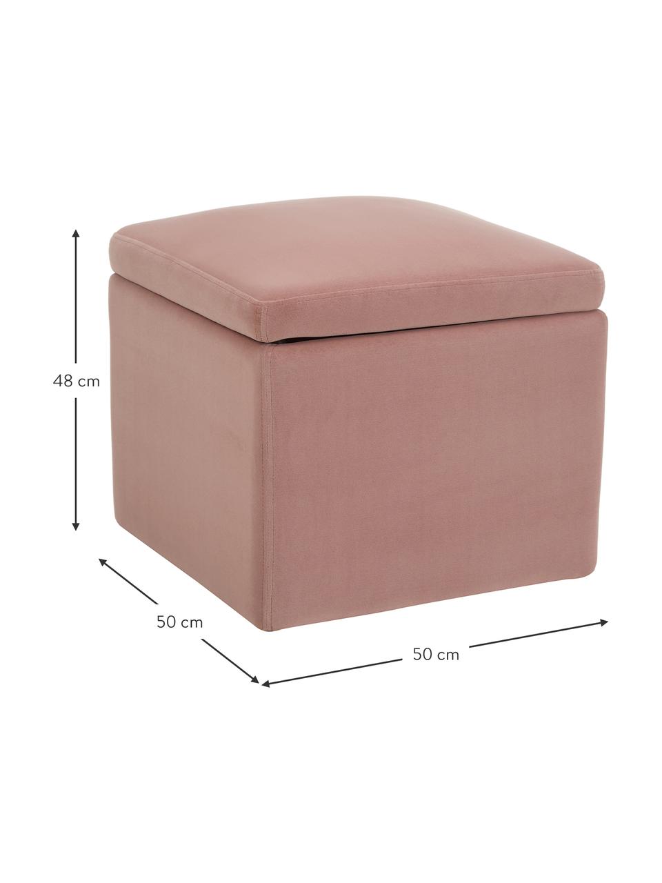 Pouf en velours avec rangement Winou, Rose, noir, larg. 50 x haut. 48 cm