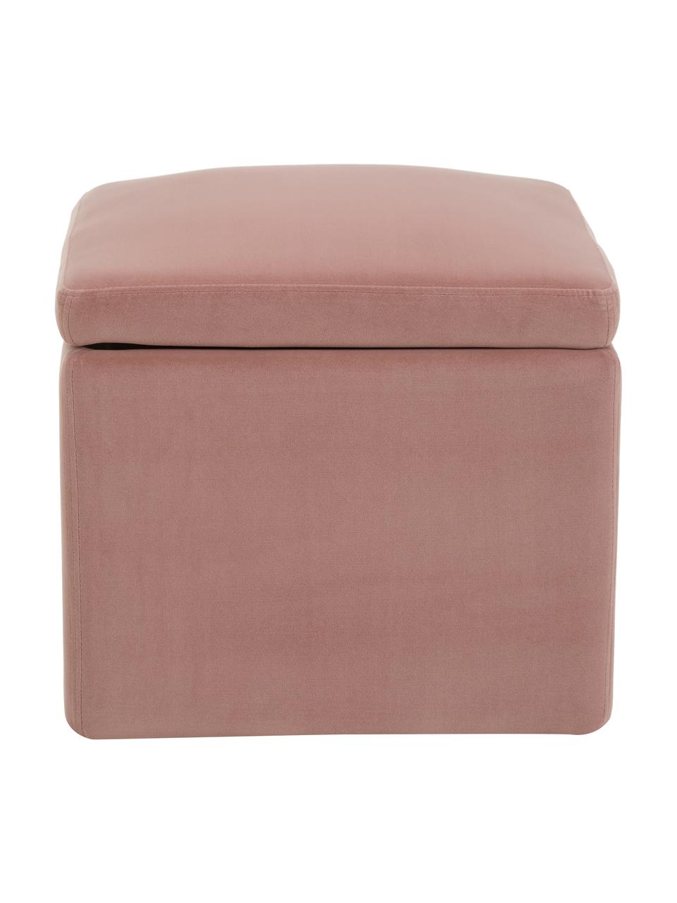 Pouf en velours avec rangement Winou, Rose, noir, larg. 50 x haut. 48 cm