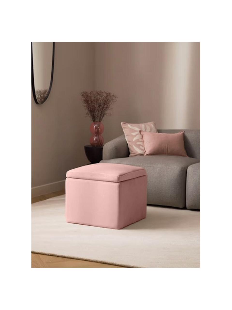 Puf de terciopelo Winou, con espacio de almacenamiento, Tapizado: terciopelo (poliéster) Al, Estructura: madera contrachapada, met, Terciopelo rosa, An 50 x Al 48 cm