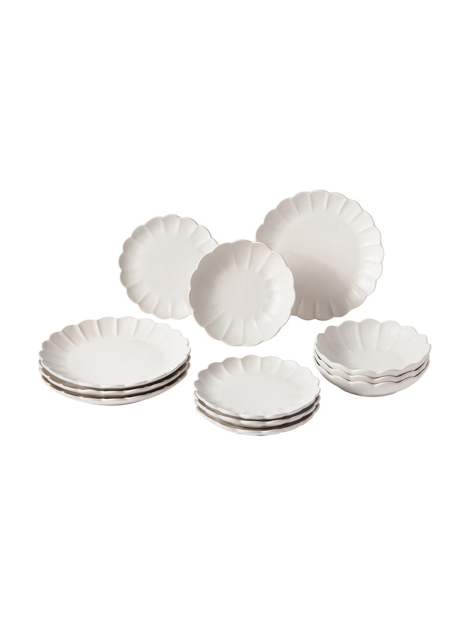 Service de table Sabina, 4 personnes (12 élém.), Grès cérame, Blanc, mat, Lot de différentes tailles
