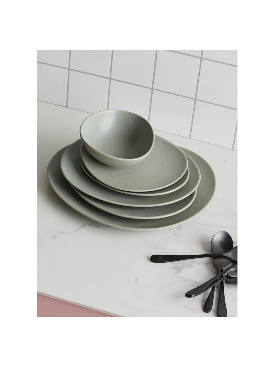 Platos llanos de gres en forma orgánica Refine, 4 uds., Gres, Gris, Ø 28 cm