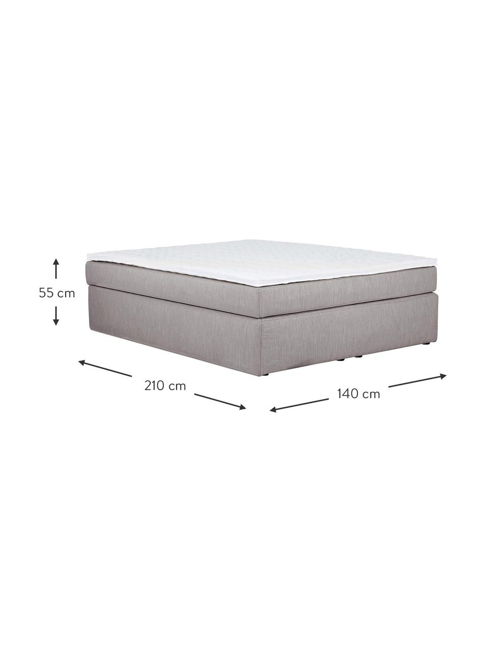 Letto boxspring senza testiera Enya, Materasso: nucleo a 5 zone di molle , Struttura: legno di pino massiccio, , Piedini: plastica, Tessuto grigio, 140 x 200 cm, grado di durezza H2