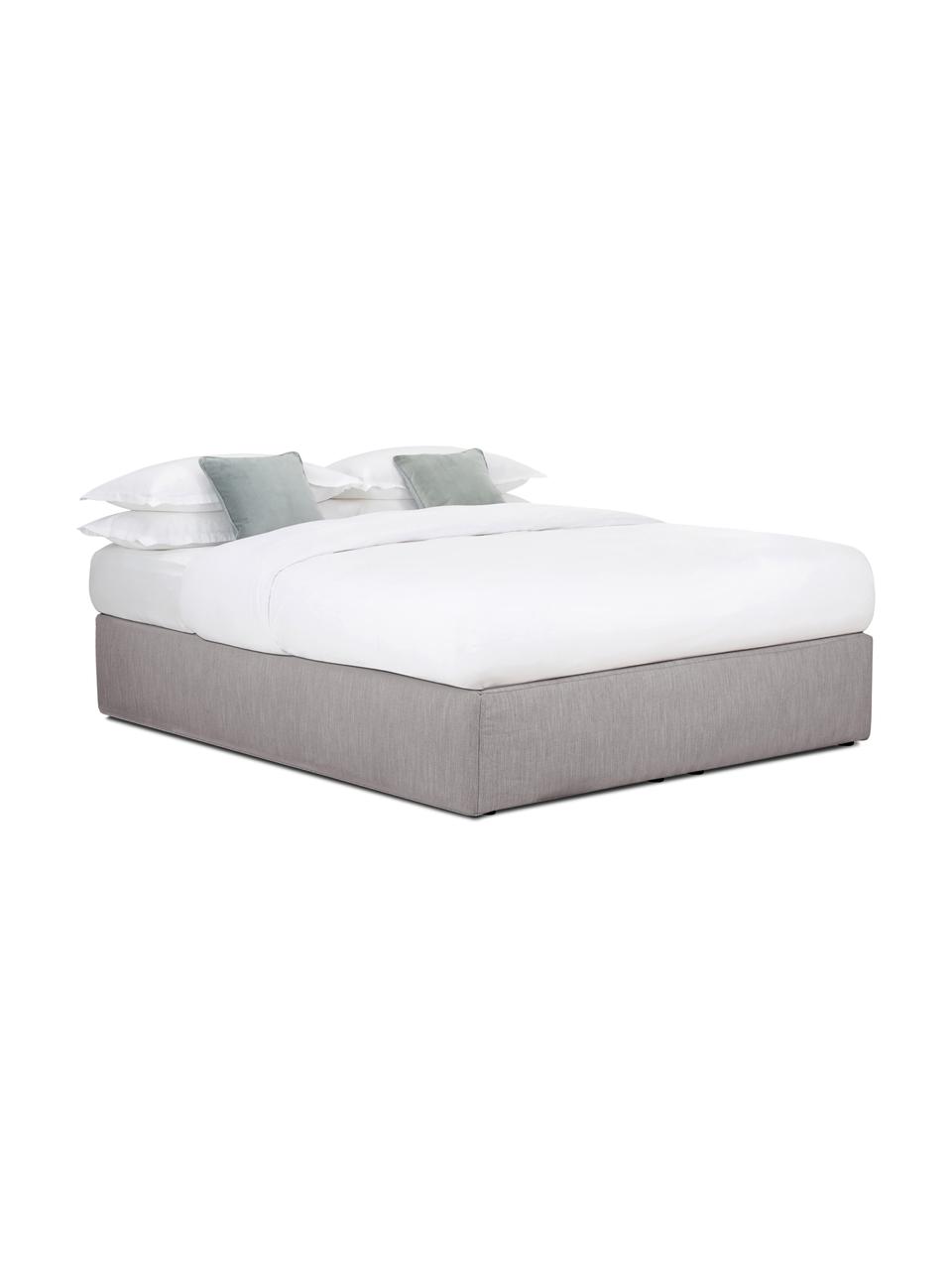 Letto boxspring senza testiera Enya, Materasso: nucleo a 5 zone di molle , Struttura: legno di pino massiccio, , Piedini: plastica, Tessuto grigio, 140 x 200 cm, grado di durezza H2
