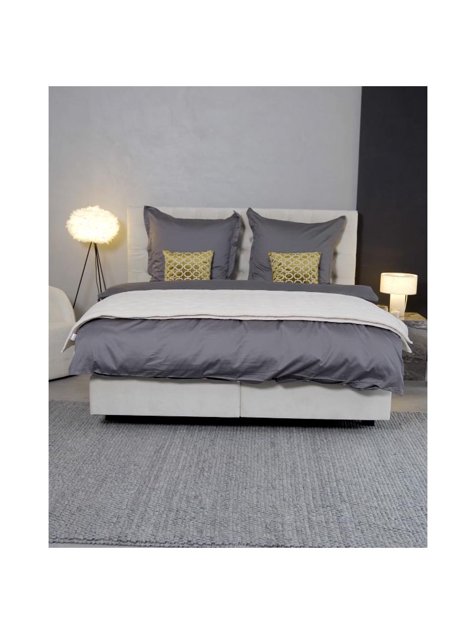 Lit à sommier tapissier premium en velours Phoebe, Velours beige, 140 x 200 cm, indice de fermeté 2