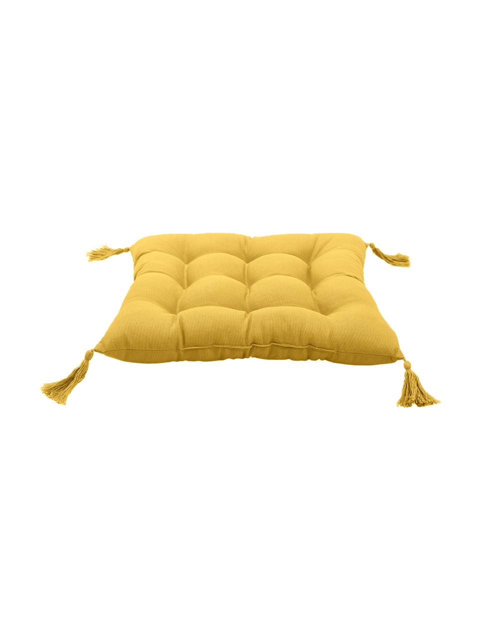 Cojín de asiento de algodón con borlas Ava, Funda: 100% algodón, Amarillo, An 40 x L 40 cm