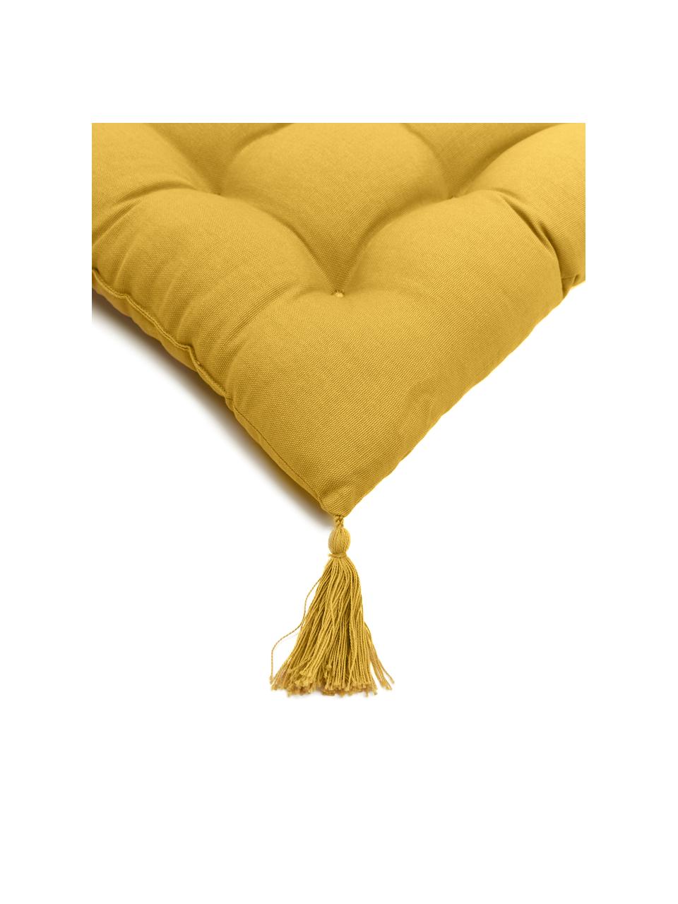 Cuscino sedia in cotone giallo con nappe Ava, Rivestimento: 100% cotone, Giallo, Larg. 40 x Lung. 40 cm
