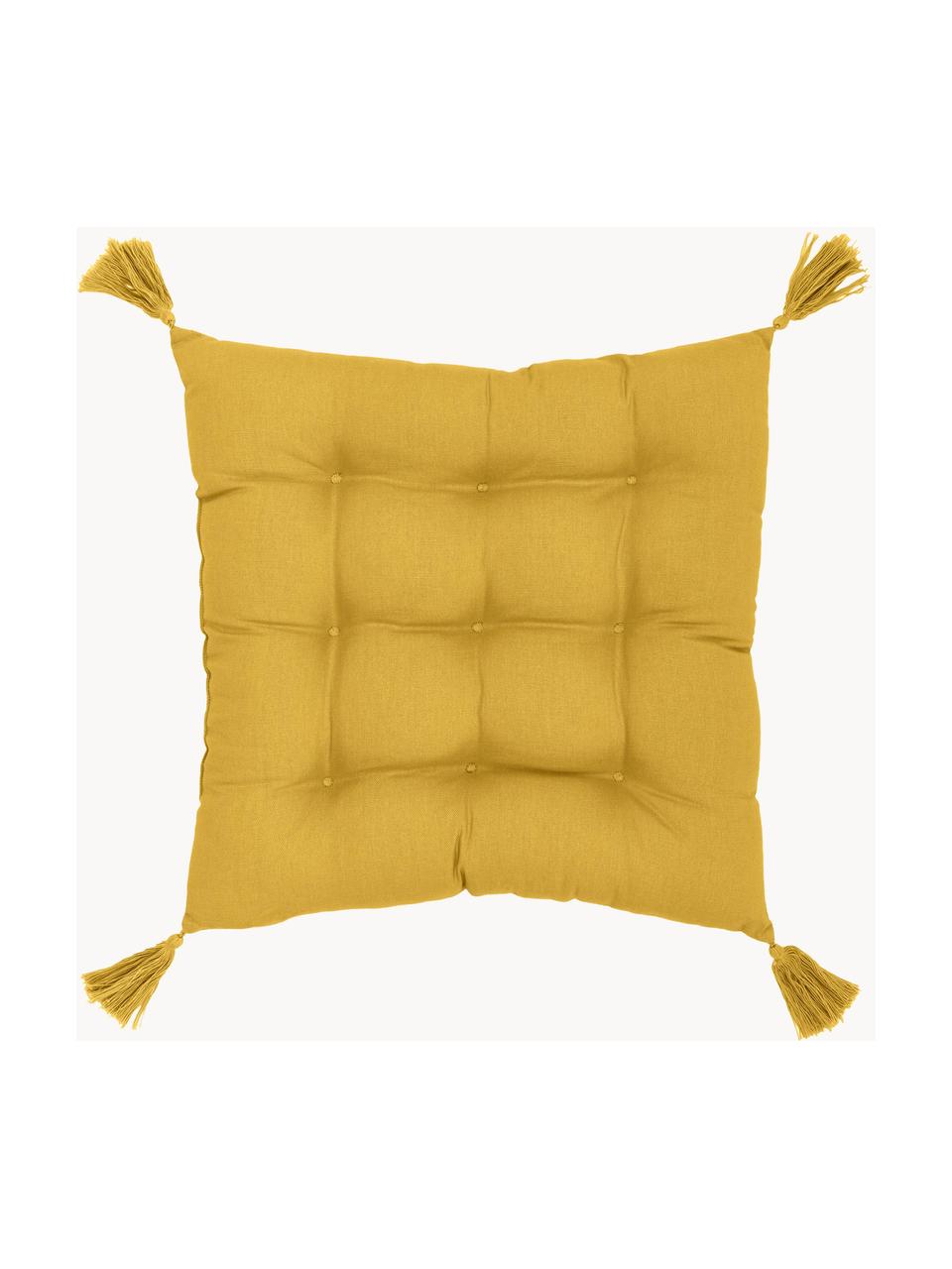 Coussin de chaise 40x40 jaune à houppes Ava, Jaune, larg. 40 x long. 40 cm