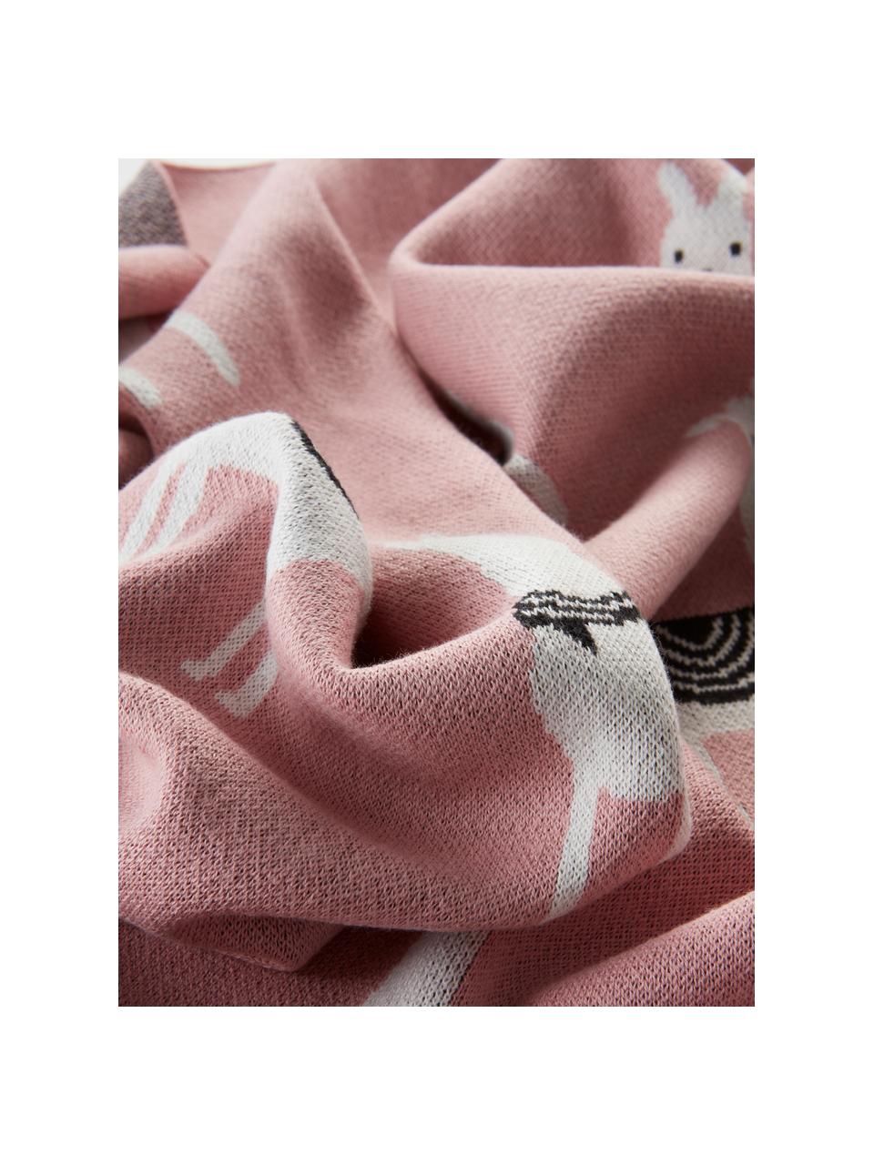 Coperta bebè in cotone bio rosa/grigio Lia Lama, 100% cotone biologico, certificato GOTS, Rosa, grigio, bianco, nero, Larg. 80 x Lung. 100 cm