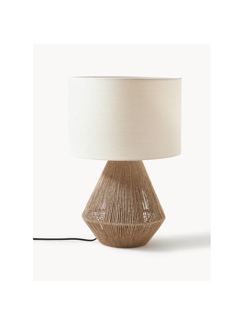 Tafellamp Cecillia van jute, Lampvoet: metaal, jute, Fitting: gepoedercoat metaal, Lampenkap: textiel, Lichtbruin, wit, Ø 32 x H 48 cm