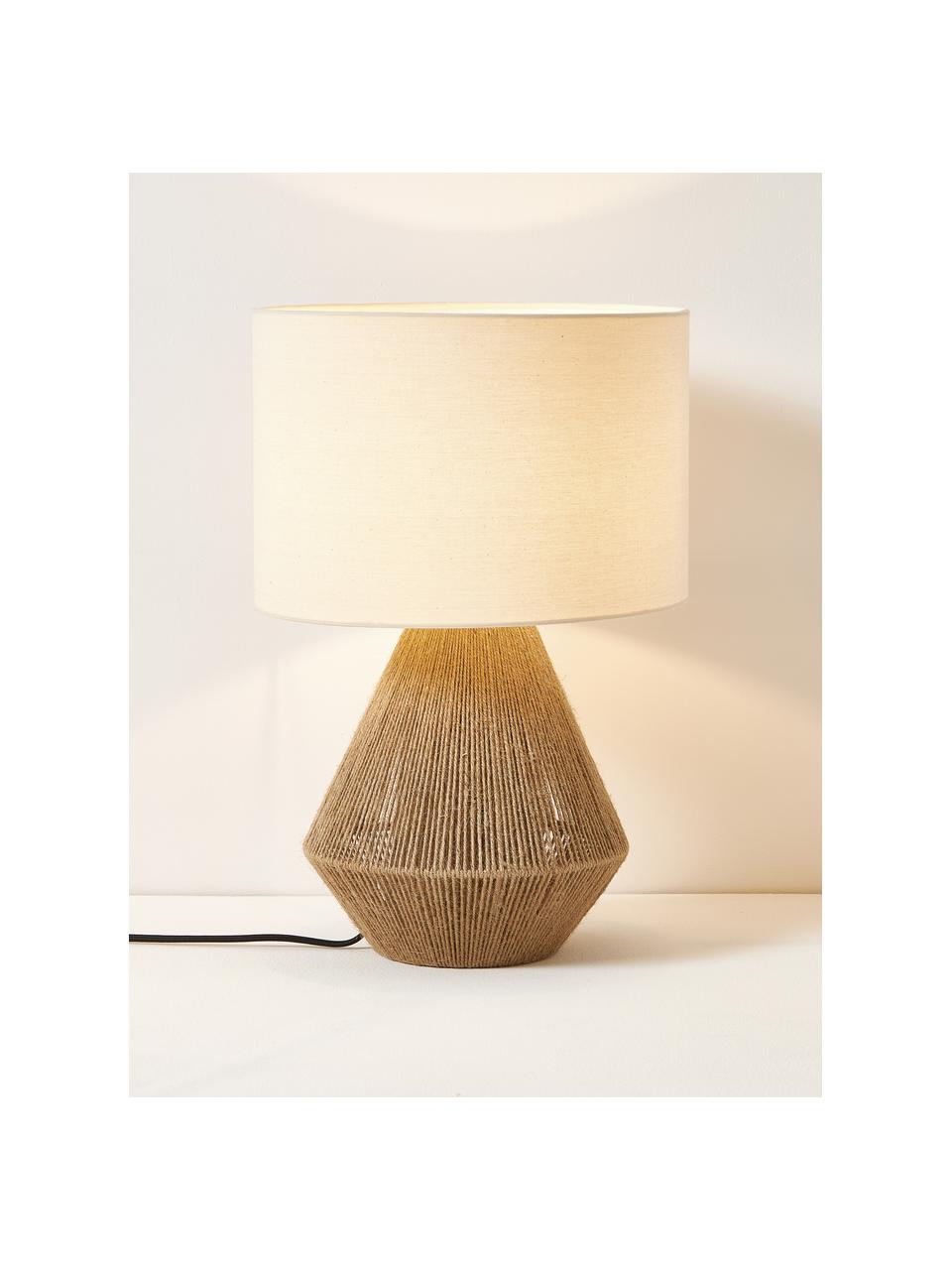 Lampada da tavolo in iuta Cecillia, Paralume: tessuto, Marrone, bianco, Ø 32 x Alt. 48 cm