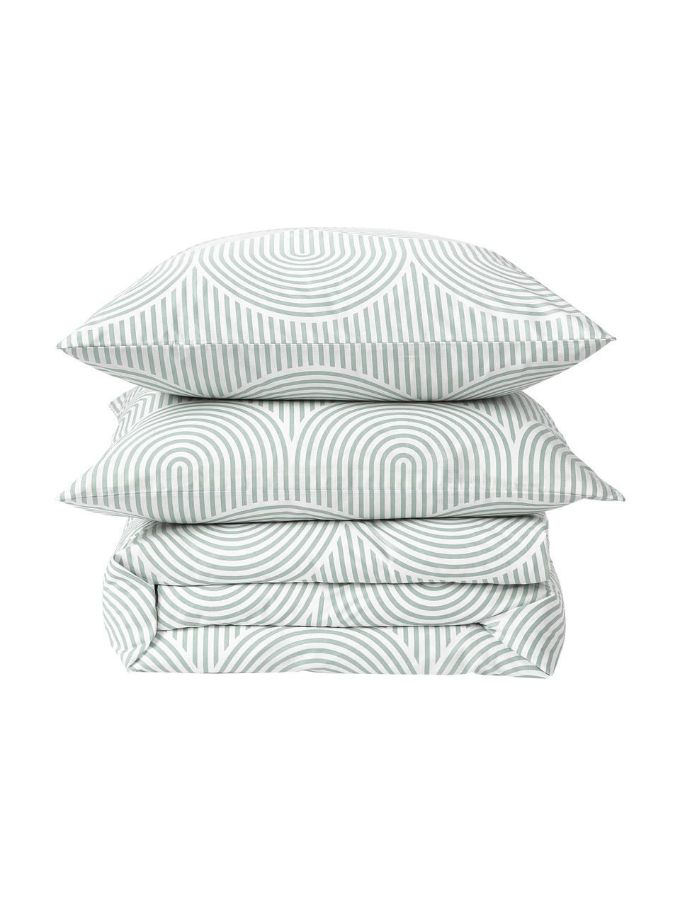 Housse de couette en coton Arcs, Vert, blanc, larg. 200 x long. 200 cm