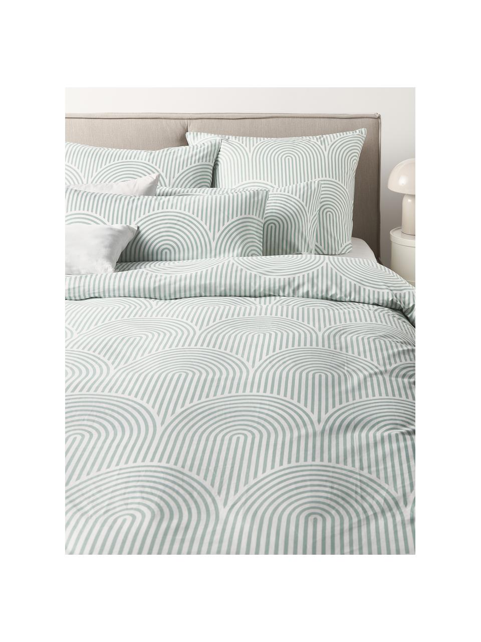 Housse de couette en coton Arcs, Vert, blanc, larg. 200 x long. 200 cm