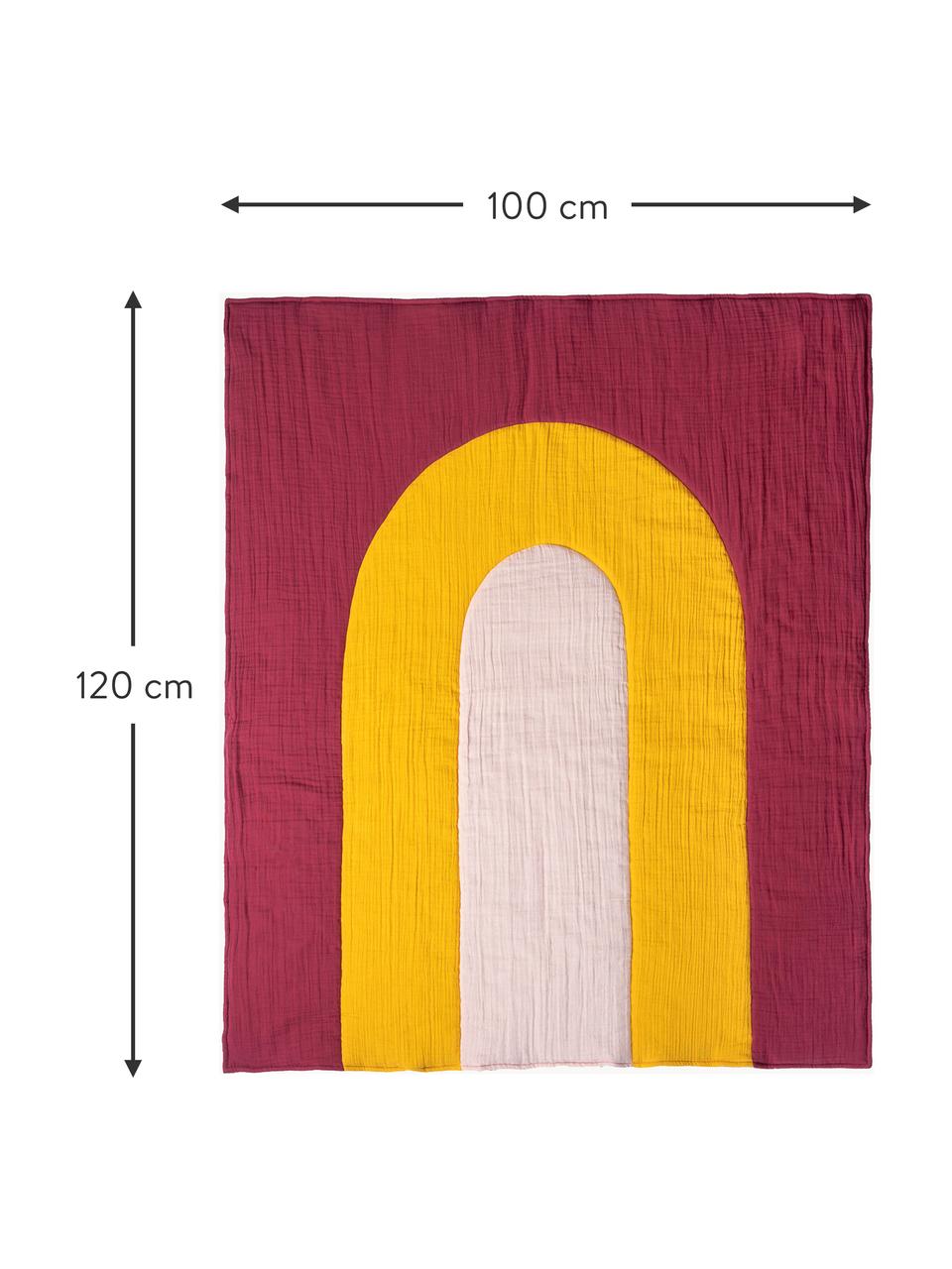 Mušelínový pléd s motivem duhy Cherry Pie, 100 % bavlněný mušelín, Červená, žlutá, růžová, Š 100 cm, D 120 cm