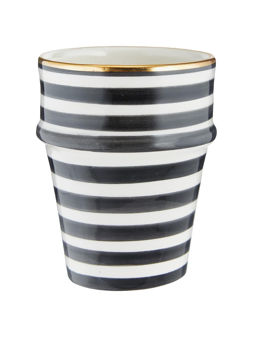 Taza artesanal Assiette, estilo marroquí, Cerámica, Negro, crema, dorado, Ø 8 x Al 11 cm, 300 ml